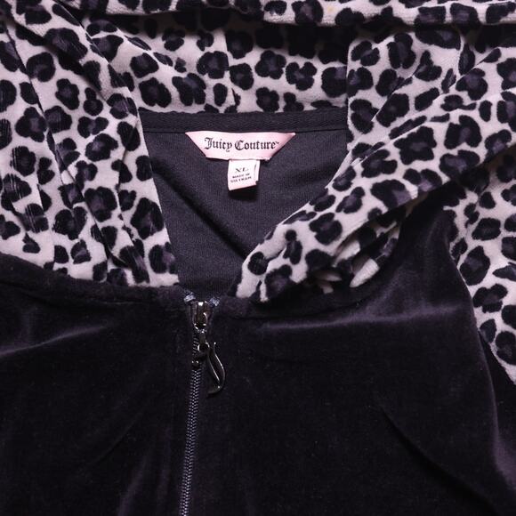 Vintage 00s Juicy Couture Velour Zip Up Hoodie XL Leopard Print Y2K Track Jacket - Picture 2 of 3